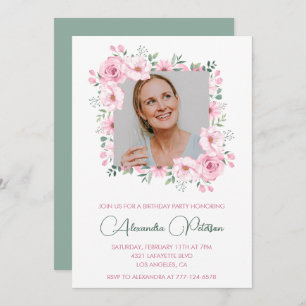 Elegant Photo Floral 69th birthday invitations