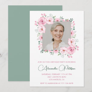 Elegant Photo Floral 76th birthday invitations 