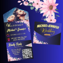 Elegant Photo Floral Blue Tearaway Wedding