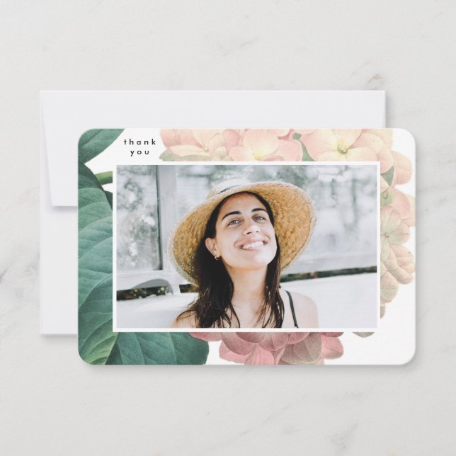 Elegant Photo Floral Senior College Grad Thank You Card (Front)