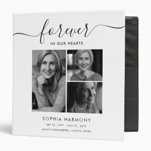 Elegant Photo Forever in Our Hearts Funeral 3 Ring Binder