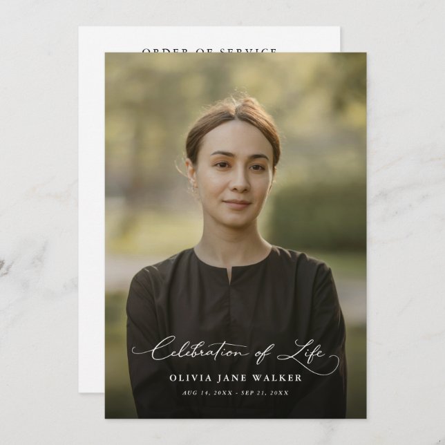 Elegant Photo Funeral Memorial Order Of Service Program (Front/Back)