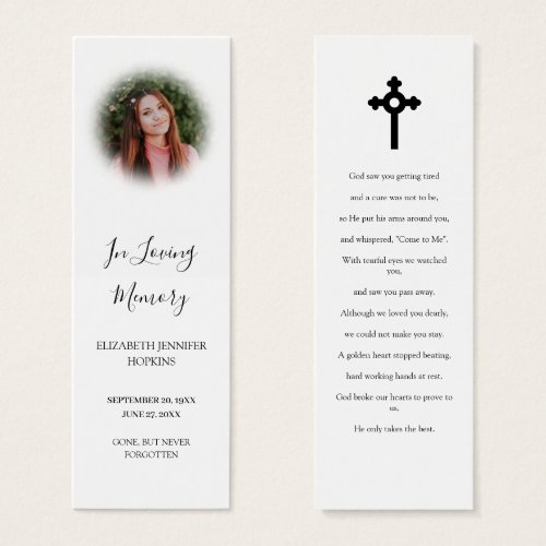 Elegant Photo Funeral Memorial Poem Bookmark Card