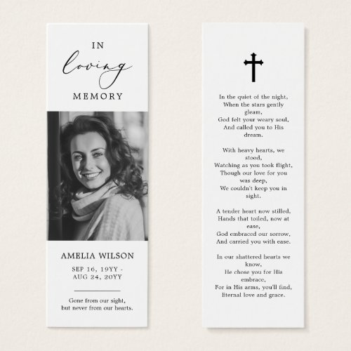 Elegant Photo Funeral Memorial Poem Bookmark Card