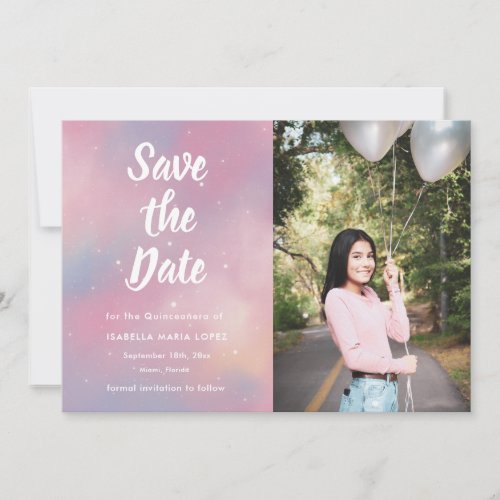 Elegant Photo Galaxy Quinceanera  Save the Date