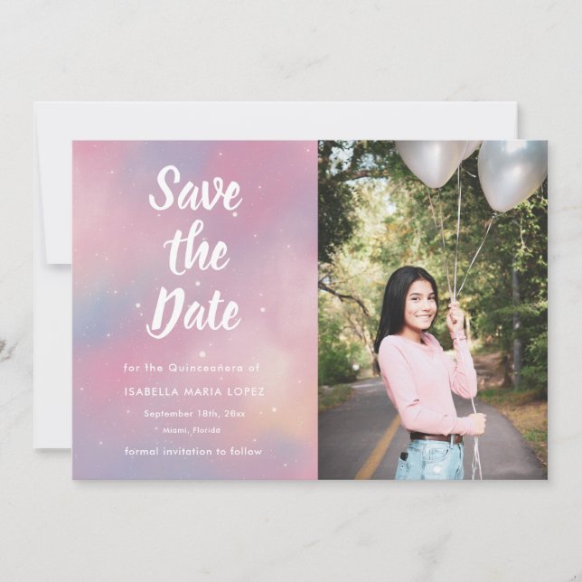 Elegant Photo Galaxy Quinceanera  Save the Date (Front)
