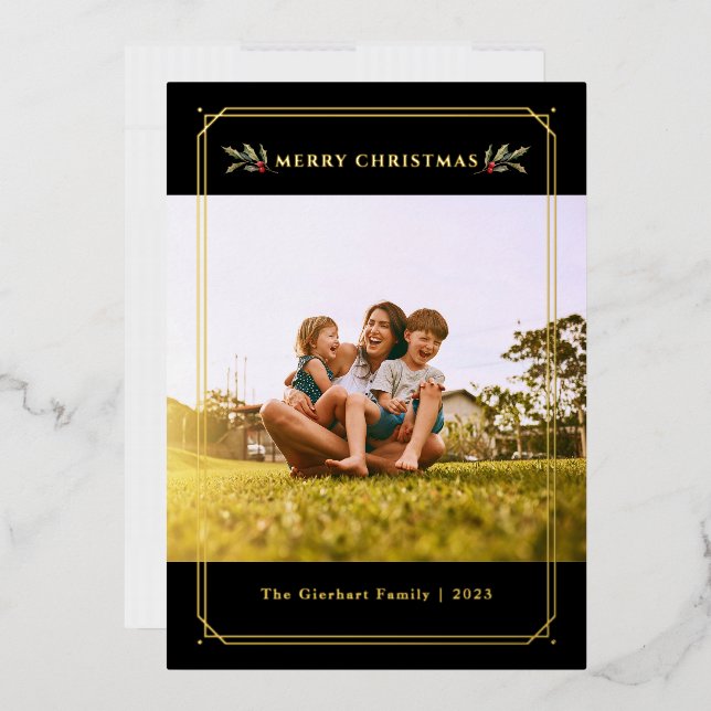 Elegant Photo Geometric Christmas Gold Foil Holiday Card (Envelope)