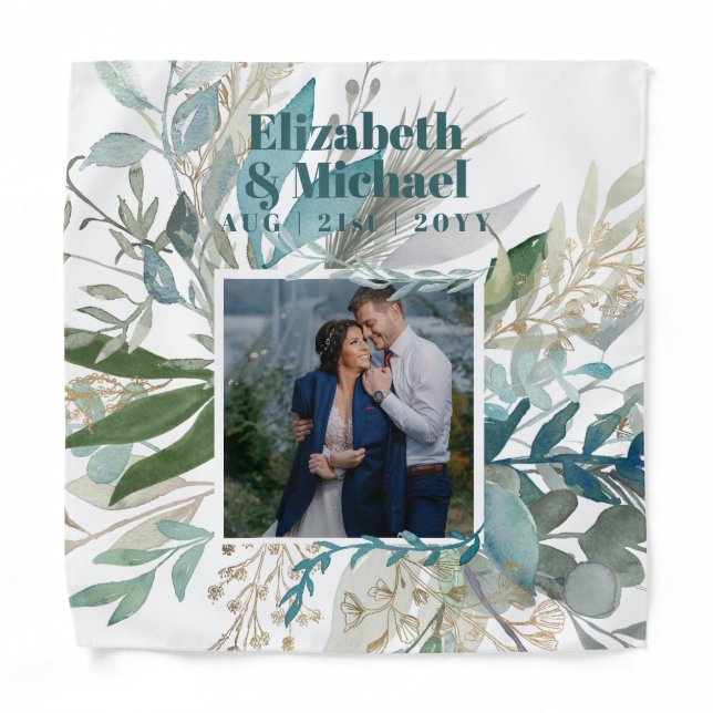 Elegant PHOTO GIFTS - Greenery Leaves watercolor Bandana (Front)