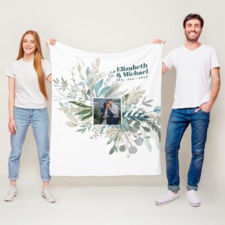 Elegant PHOTO GIFTS - Greenery Leaves watercolor Fleece Blanket