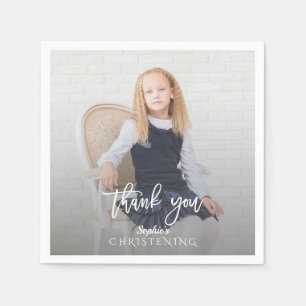 Elegant Photo Girl Gold Cross Christening Napkins