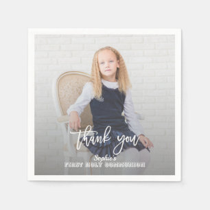 Elegant Photo Girl Gold Cross First Holy Communion Napkins