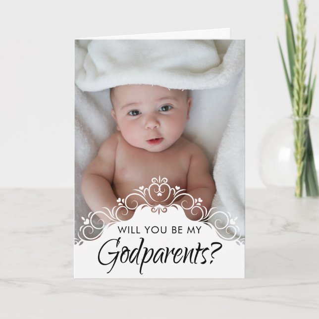 Elegant Photo Godparents Proposal Card (Front)