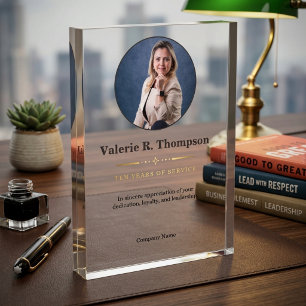 Elegant Photo Gold Accent 10 Years of Service  Acrylic Award