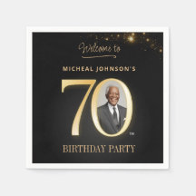 Elegant Photo Gold and Black 70th Birthday Party