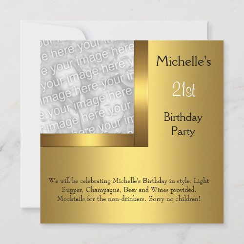 Elegant Photo Gold Black 21st Birthday 2 Custom Announcements