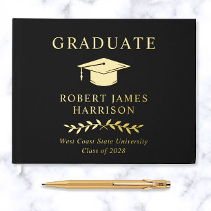 Elegant Photo Gold Foil Black Graduation Party Guest Book