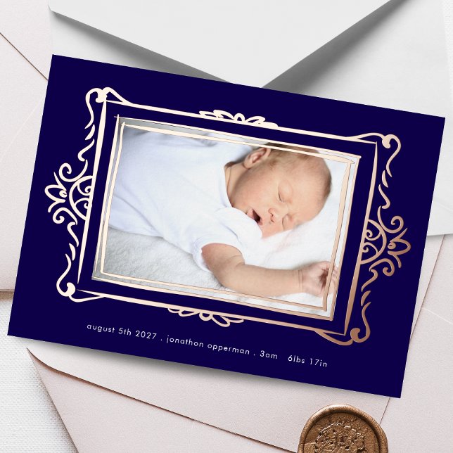 elegant photo gold foil frame baby Announcement (Creator Uploaded)