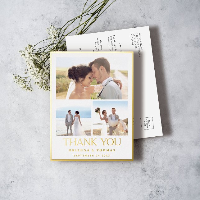 Elegant Photo Gold Foil Wedding Thank You Postcard (Creator Uploaded)