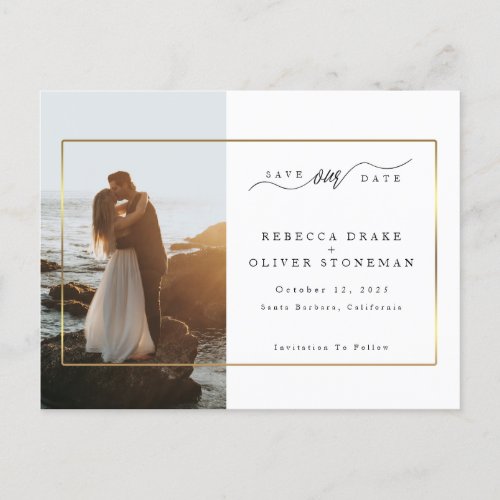 Elegant Photo Gold Frame Wedding Announcement Postcard