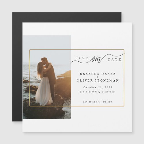 Elegant Photo Gold Frame Wedding Magnetic Card