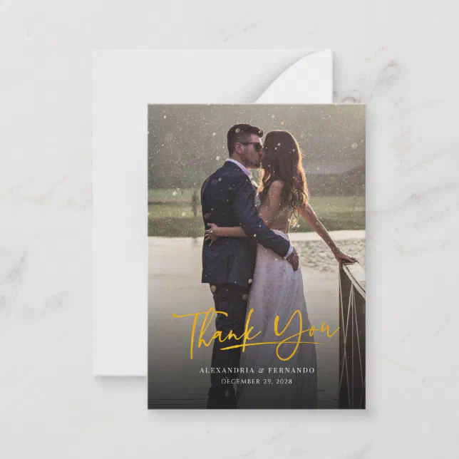Elegant Photo Gold Hand-Lettered Wedding Thank You Note Card | Zazzle