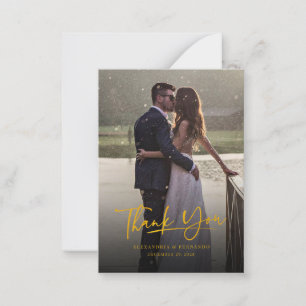 Elegant Photo Gold Hand-Lettered Wedding Thank You Note Card