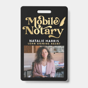 Elegant Photo Gold Mobile Notary Loan Agent Badge