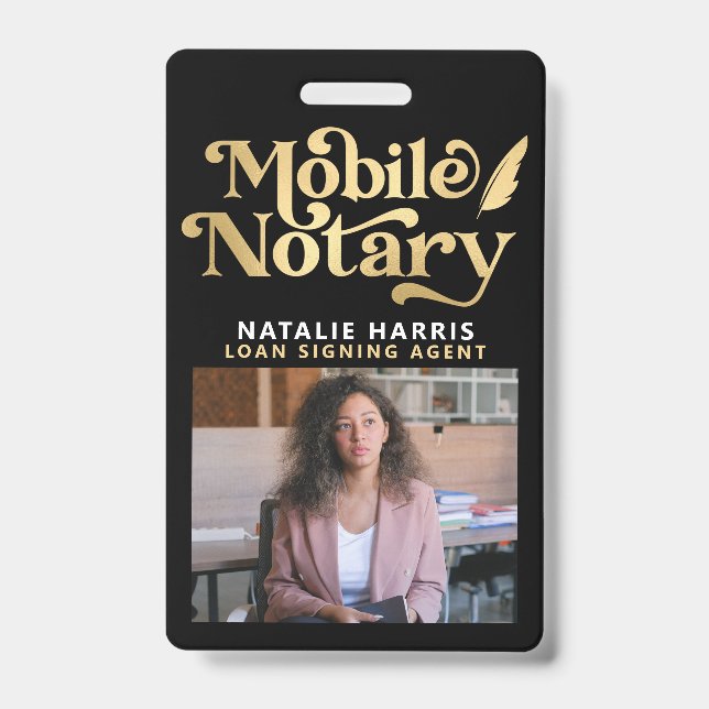 Elegant Photo Gold Mobile Notary Loan Agent  Badge (Front)