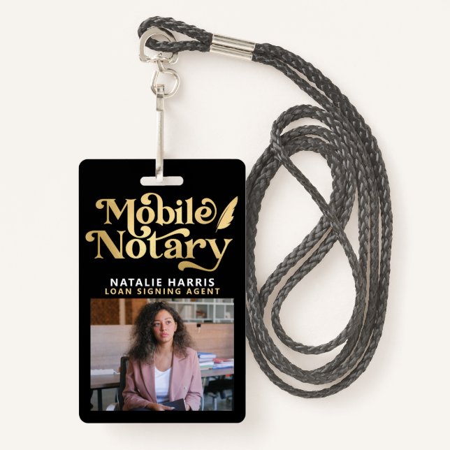 Elegant Photo Gold Mobile Notary Loan Agent  Badge (Front with Lanyard)