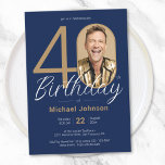 Elegant Photo Gold Navy Blue 40th Birthday Invitation<br><div class="desc">Elegant Photo Gold Navy Blue 40th Birthday Invitation. Celebrate your milestone birthday in sleek, modern style with our "Minimalist Chic" theme design, where the simplicity of Minimalist elegance meets the allure of Custom Photo personalization. This simple and chic design allows your custom photo to take center stage, making your celebration...</div>