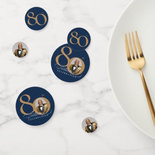 Elegant Photo Gold Navy Blue 80th Birthday Confetti