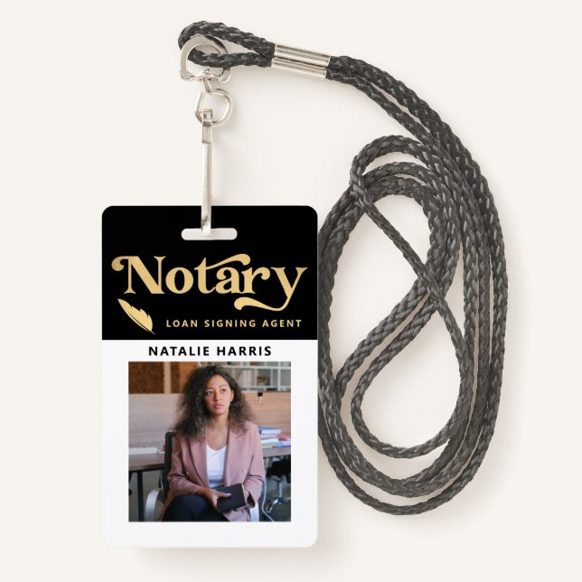 Elegant Photo Gold Notary Loan Agent  Badge (Front with Lanyard)