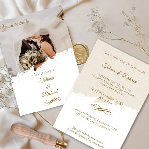 Elegant Photo & Gold Script Wedding Invitation