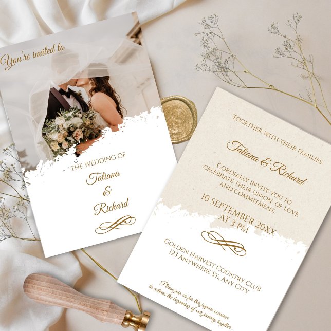 Elegant Photo & Gold Script Wedding Invitation (Elegant Photo and Gold Script Wedding Invitation)