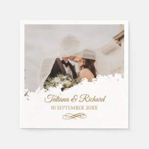 Elegant Photo Gold Script Wedding Napkins