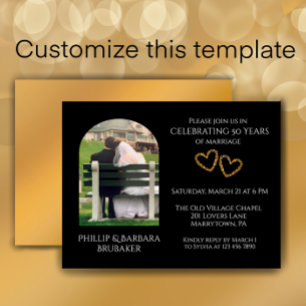 Elegant Photo Golden 50th Wedding Anniversary Invitation Postcard