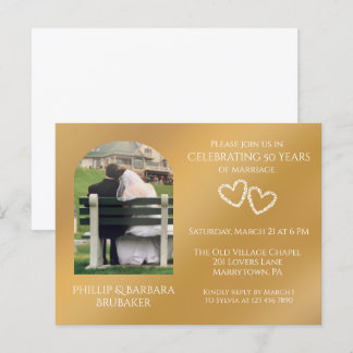 Elegant Photo Golden 50th Wedding Anniversary Invitation Postcard