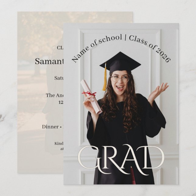 Elegant Photo Grad Party | Modern Minimalist Grad  Invitation (Front/Back)