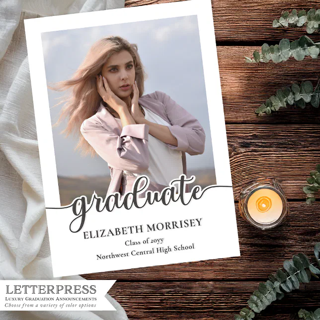 Elegant Photo Graduate Graduation Letterpress Photo Cards | Zazzle