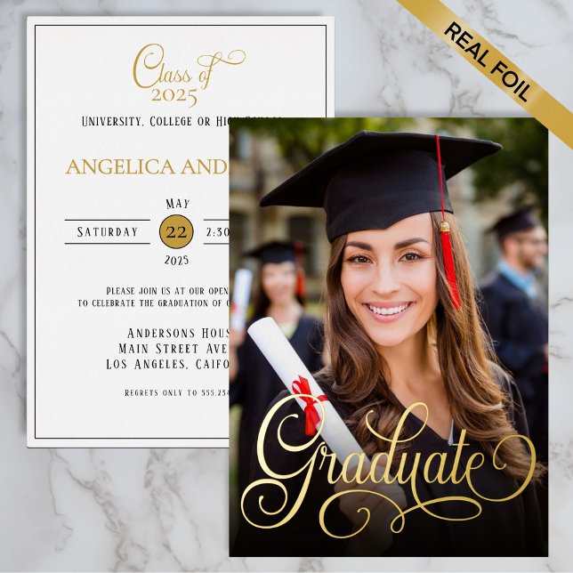 Elegant Photo Graduate Script  Foil Invitation (Creator Uploaded)