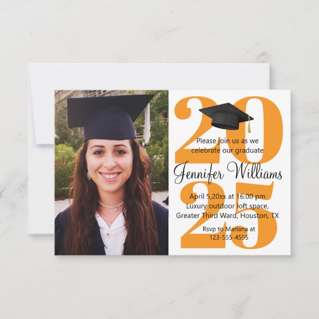 elegant photo graduation 2025 party orange script invitation (Front)