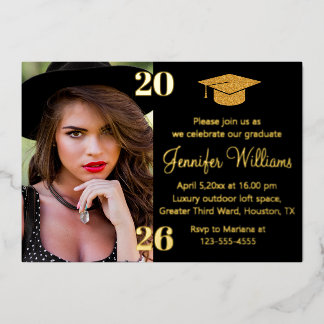 elegant photo graduation 2026 black & gold party  foil invitation