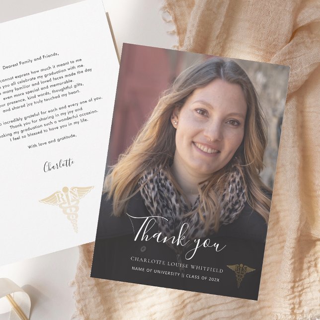 Elegant Photo Graduation 2026 Nurse Pinning Thank You Card (Elegant Photo Graduation 2025 Nurse Pinning Thank You Card)