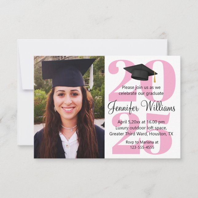 elegant photo graduation 2026 party pink script invitation (Front)