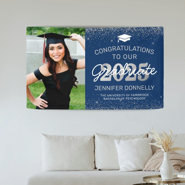 Elegant Photo Graduation Blue & Silver Banner (Creator Uploaded)