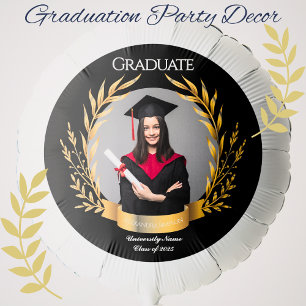 Elegant Photo Graduation Party Black and Gold Balloon