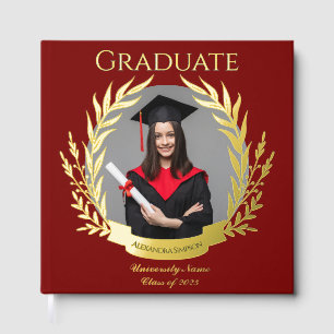Elegant Photo Graduation Party Burgundy and Gold Foil Guest Book