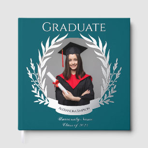Elegant Photo Graduation Party Dark Cyan & Silver Foil Guest Book
