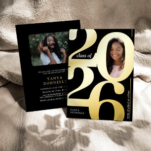 Elegant Photo Graduation Party Gold Foil Invitation