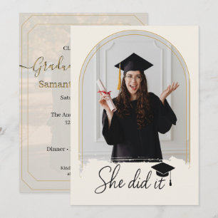 Elegant Photo Graduation Party She Did It Grad Invitation